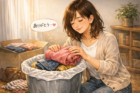 服を捨てる女性