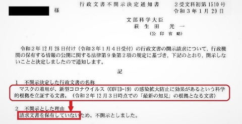文科大臣マスク根拠なし