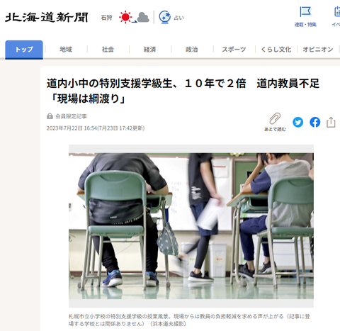 特別支援学校生徒10年に2倍に