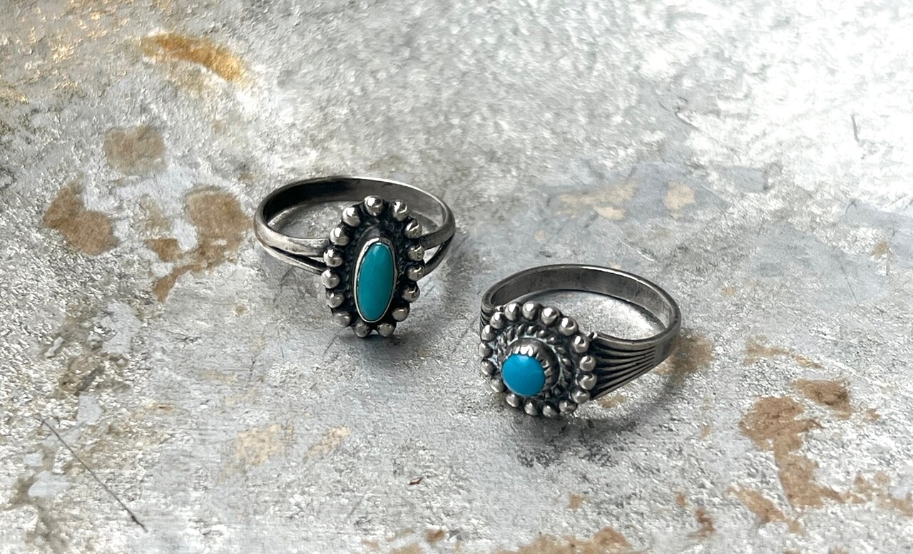 Vintage ターコイズ ピンキーリング STERLING刻印 ターコイズリング