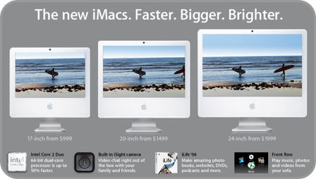新しいiMac。さらに大きく、速く、色鮮やかに。 新しいiMac。さらに大きく、速く、色鮮やかに。