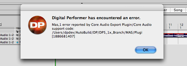 Digital Performer has encountered an error.