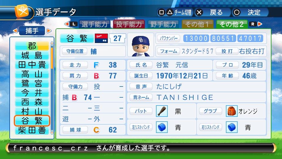 元横浜 中日 谷繁元信 現野球解説者 パワナンバー ふらんのブログ 自作選手パワナンバー公開ブログ パワプロ16 パワプロ18 元横浜 中日 谷繁元信 現野球解説者 パワナンバー ふらんのブログ 自作選手パワナンバー公開ブログ パワプロ16 パワプロ18