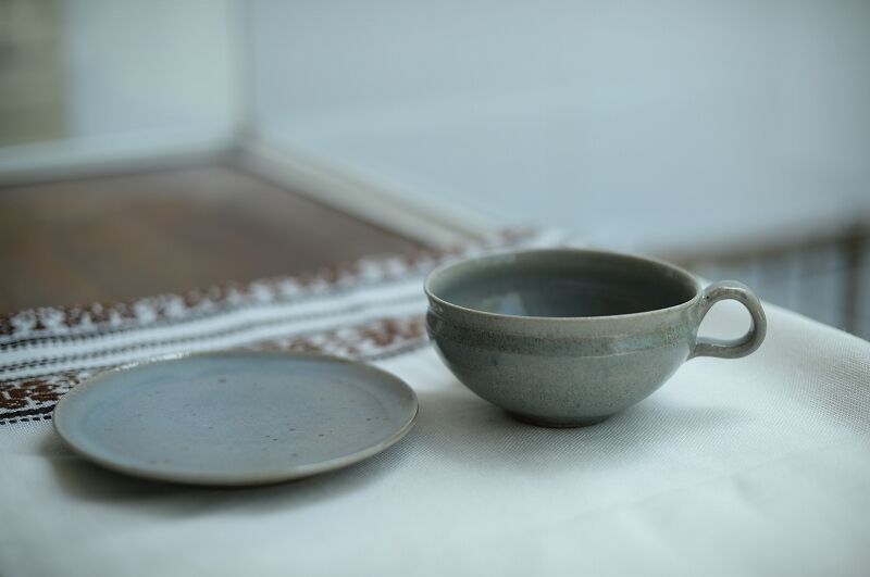 余宮隆スープマグ3点セット青釉