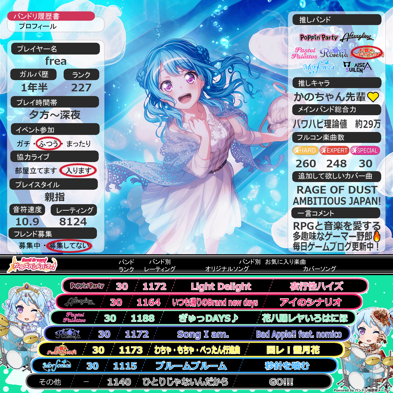 バンドリ バンドリ履歴書 プロフィール更新 ひろあさ 広くてあっさい 趣海