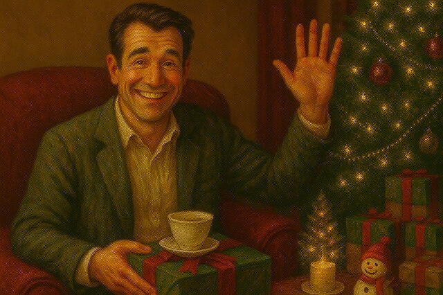 クリスマスの夜、暖かい部屋の中で赤いアー