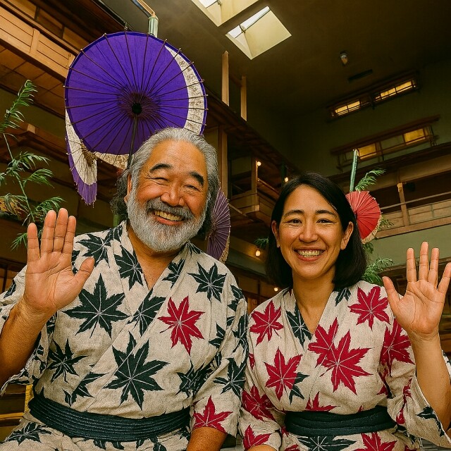 浴衣姿の夫婦の姿。ポーズは前回の写真を参1