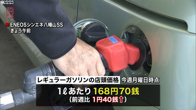 【厳しいなぁ】ガソリン価格168円台に　灯油と共に9週連続値上がり