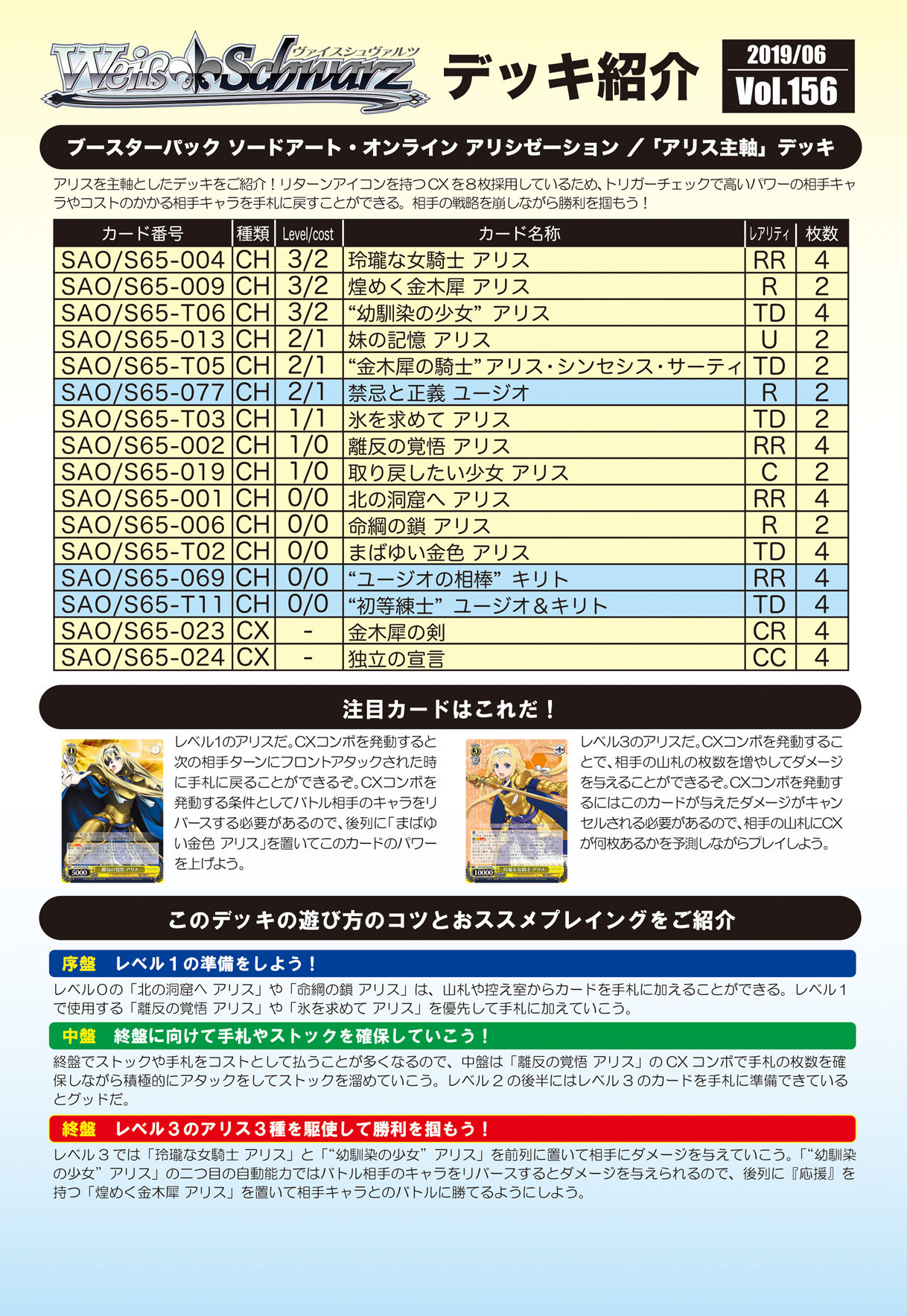 Ws Sao Alicization Booster Official Deck List Freedomduoのcardgame D