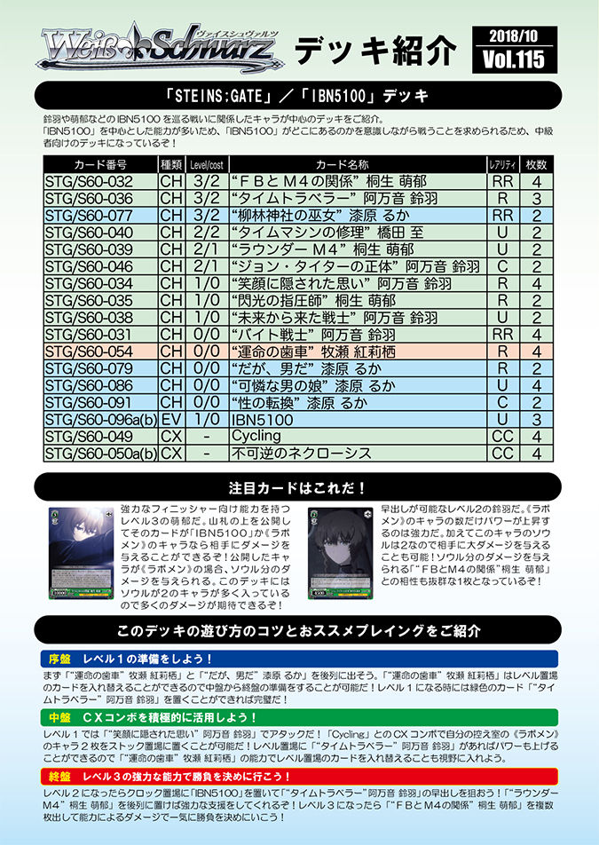 Ws Steins Gate Official Deck List Freedomduoのcardgame D