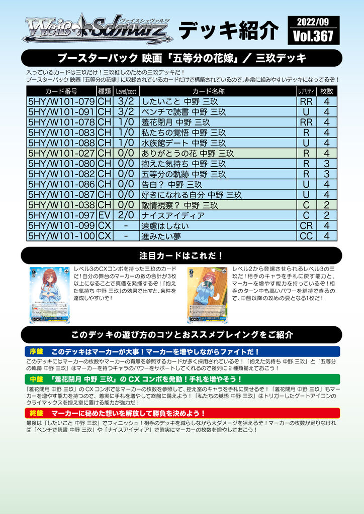 WS - 5Toubun no Hanayome movie Booster(Blue) : FreedomduoのCardGame<D>