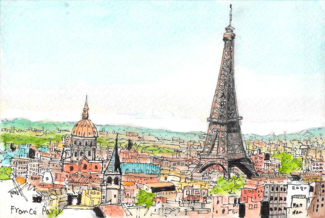 18年第91回 フランス 花の都パリの春 18年4月1日描く あ 絵手紙の喜び