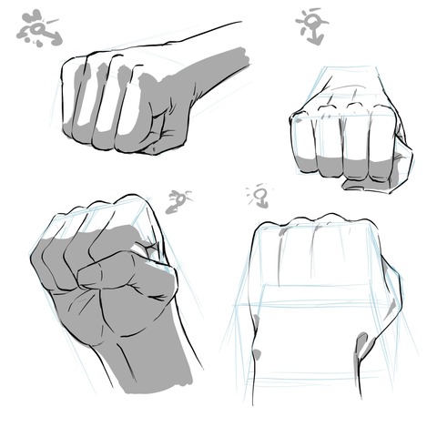 図形的なアタリで拳を描く