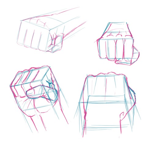 図形的なアタリで拳を描くアタリ