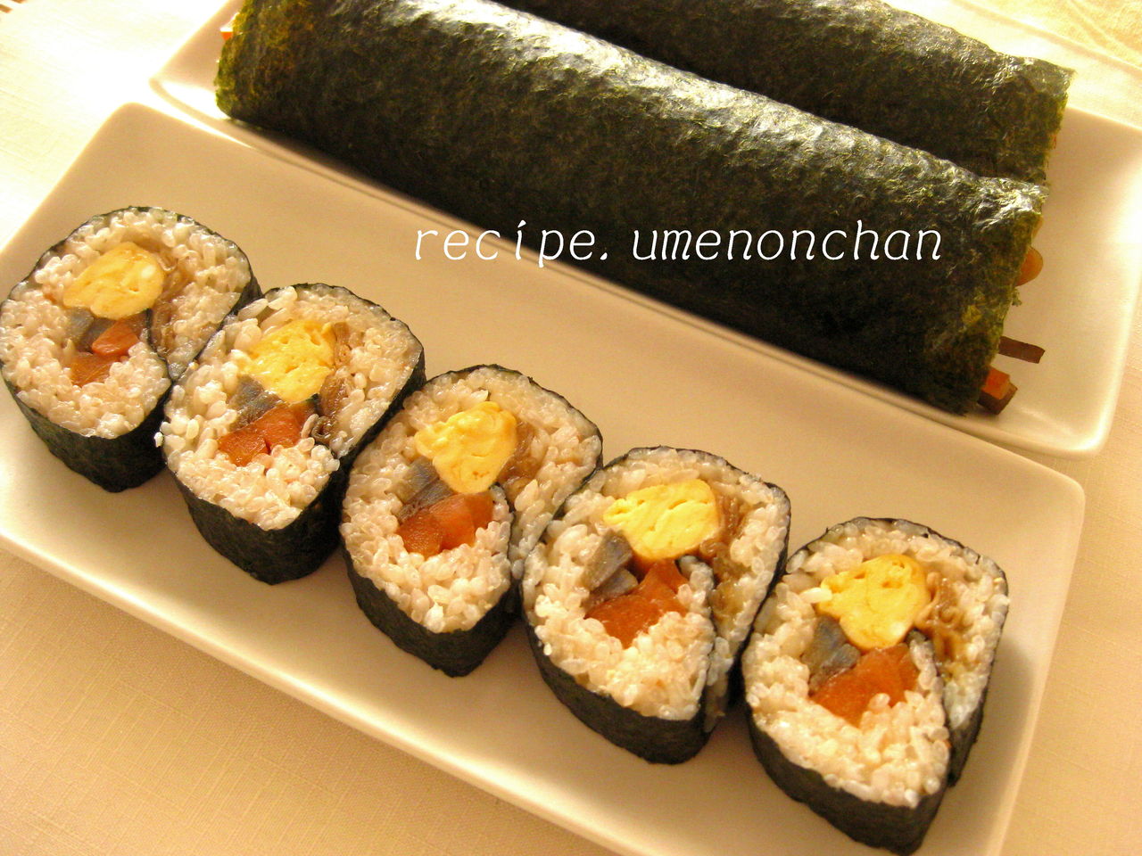 イカと湯葉と三つ葉の梅海苔巻き寿司 のんちゃんのお料理レシピ イカと湯葉と三つ葉の梅海苔巻き寿司 のんちゃんのお料理レシピ