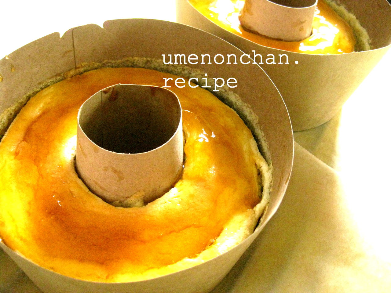 フルーツソース梅のスフレチーズケーキ 卵4コシフォンケーキ型 のんちゃんのお料理レシピ