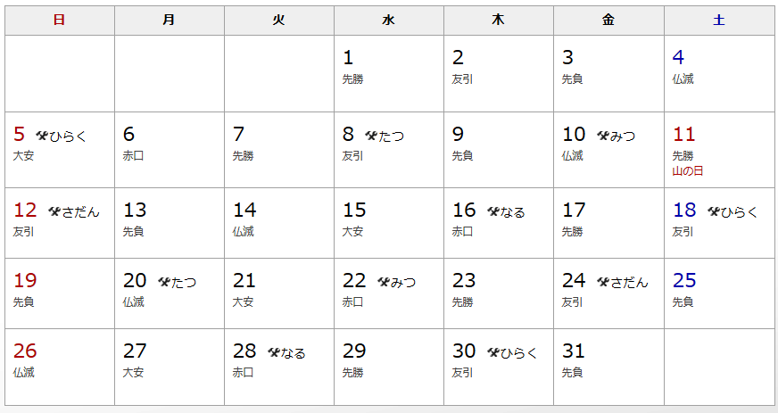 18 ８月 建築吉日カレンダー 有限会社不動産リサーチ 公式サイト