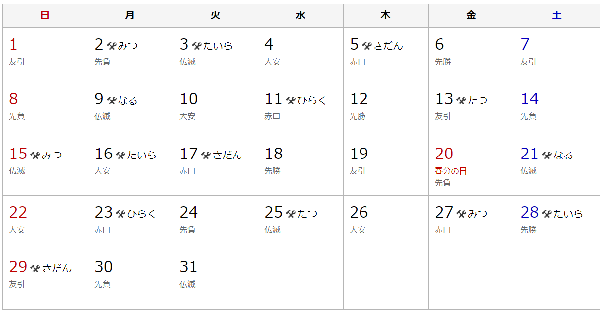 年3月 建築吉日カレンダー 有限会社不動産リサーチ 公式サイト