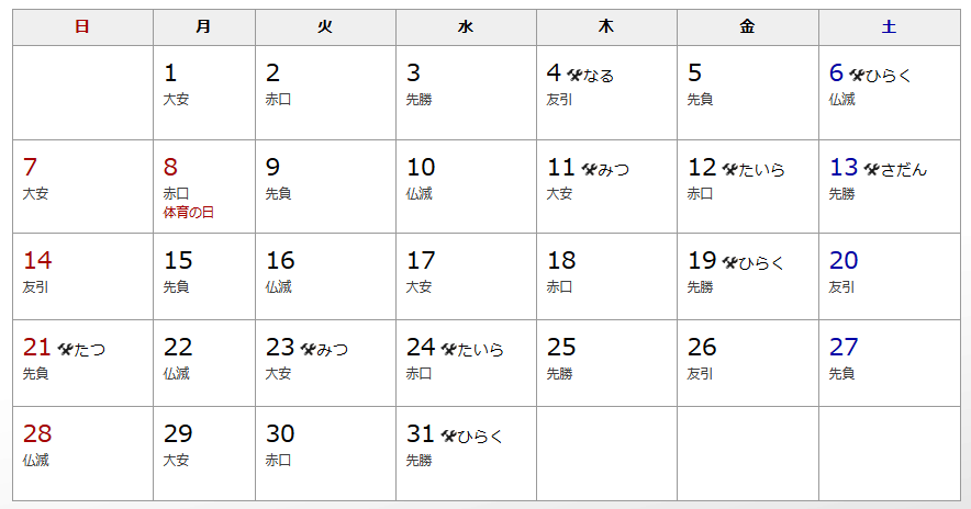 18 10月 建築吉日カレンダー 有限会社不動産リサーチ 公式サイト