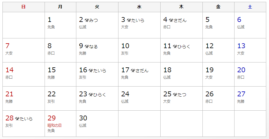 19年4月 建築吉日カレンダー 有限会社不動産リサーチ 公式サイト
