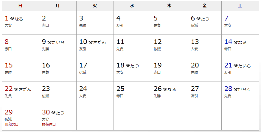 2018 4月 建築吉日カレンダー 有限会社不動産リサーチ 公式サイト