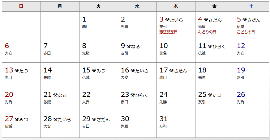 18 ５月 建築吉日カレンダー 有限会社不動産リサーチ 公式サイト