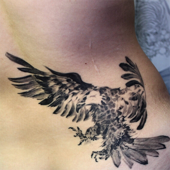 広島 刺青 鷲 水墨画 和彫り 広島タトゥー刺青 ｆｕｊｉｙａｍａ ｔａｔｔｏｏ