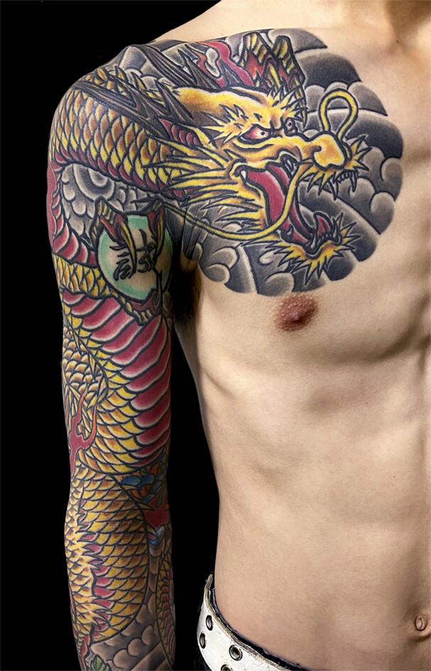 広島 和彫り 龍 菊 額 刺青 : 広島タトゥー刺青/FUJIYAMA