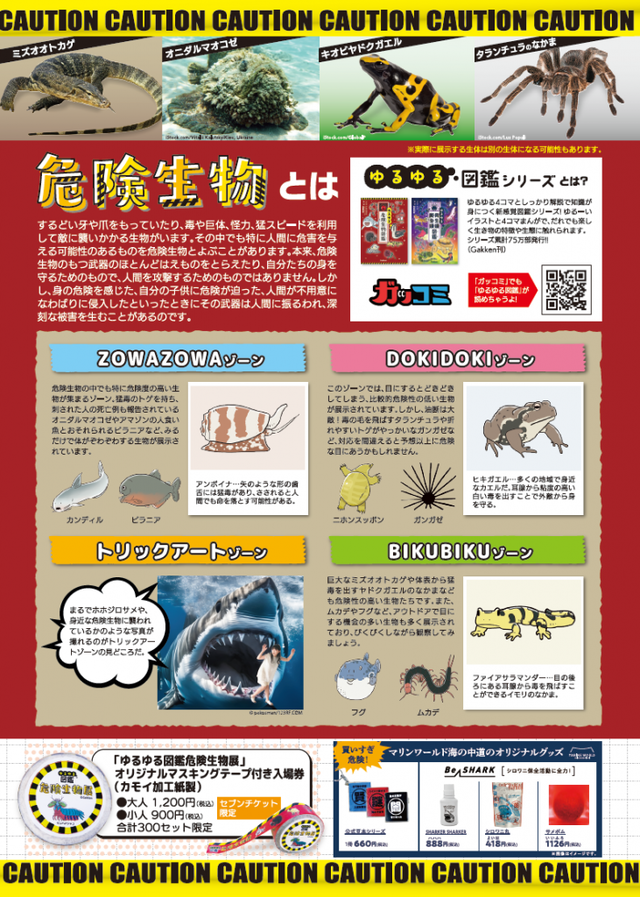 「ゆるゆる図鑑危険生物展」福岡パルコ2024年チラシ裏