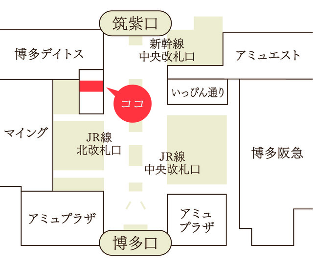 「元祖博多めんたい重 博多」JR博多駅内のマップ