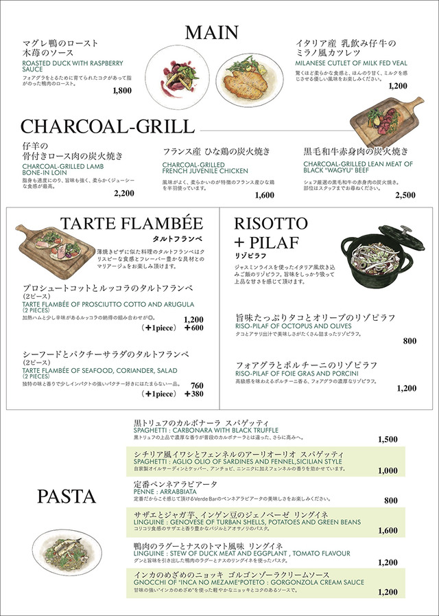 「Verde Bar ヴェルデバール」メニュー
