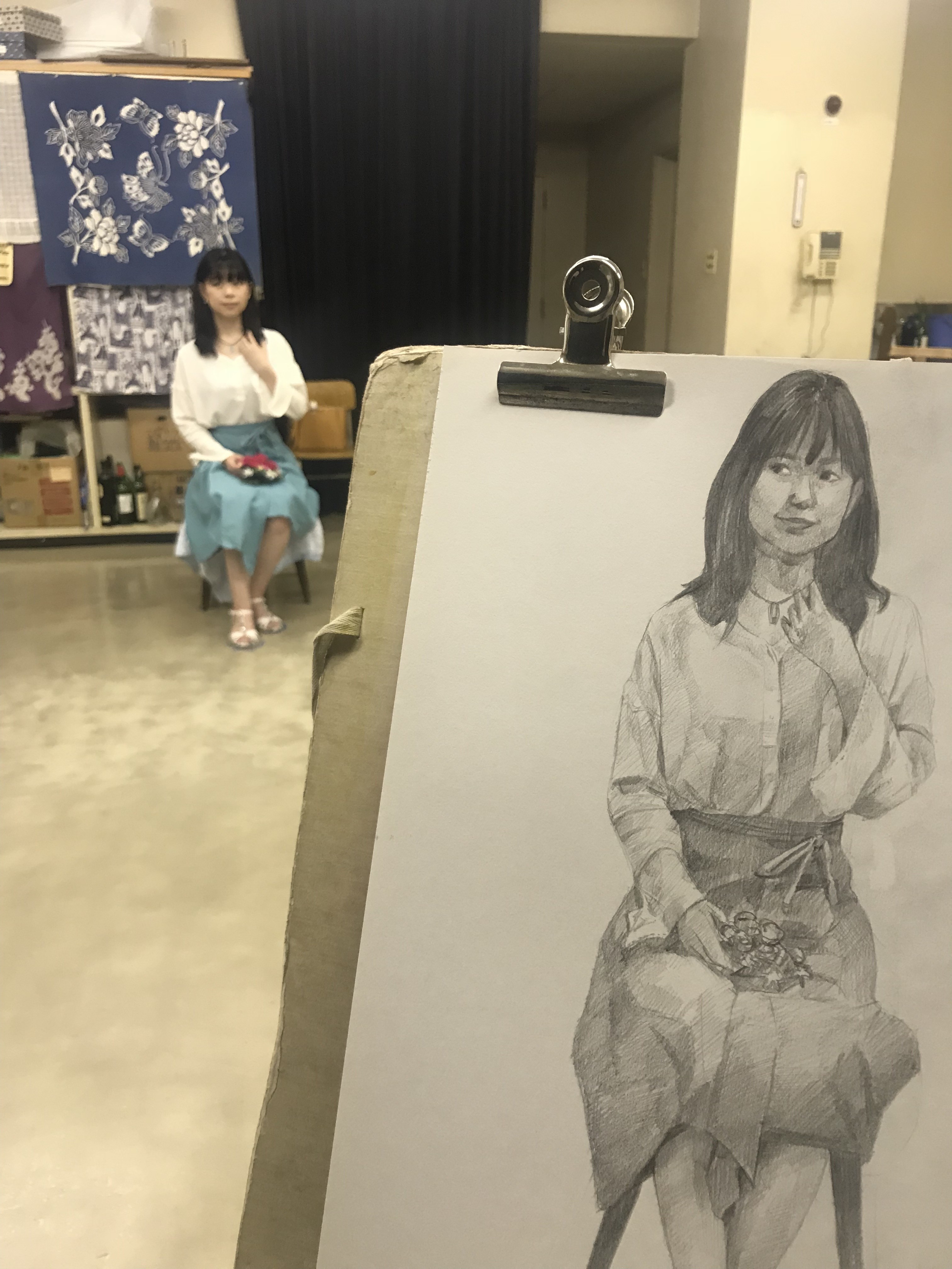 デッサン活動記録18年7月26日 木 たのしい人物画 モデルルチル 着衣 ふくさんの晴天 クロッキー日和