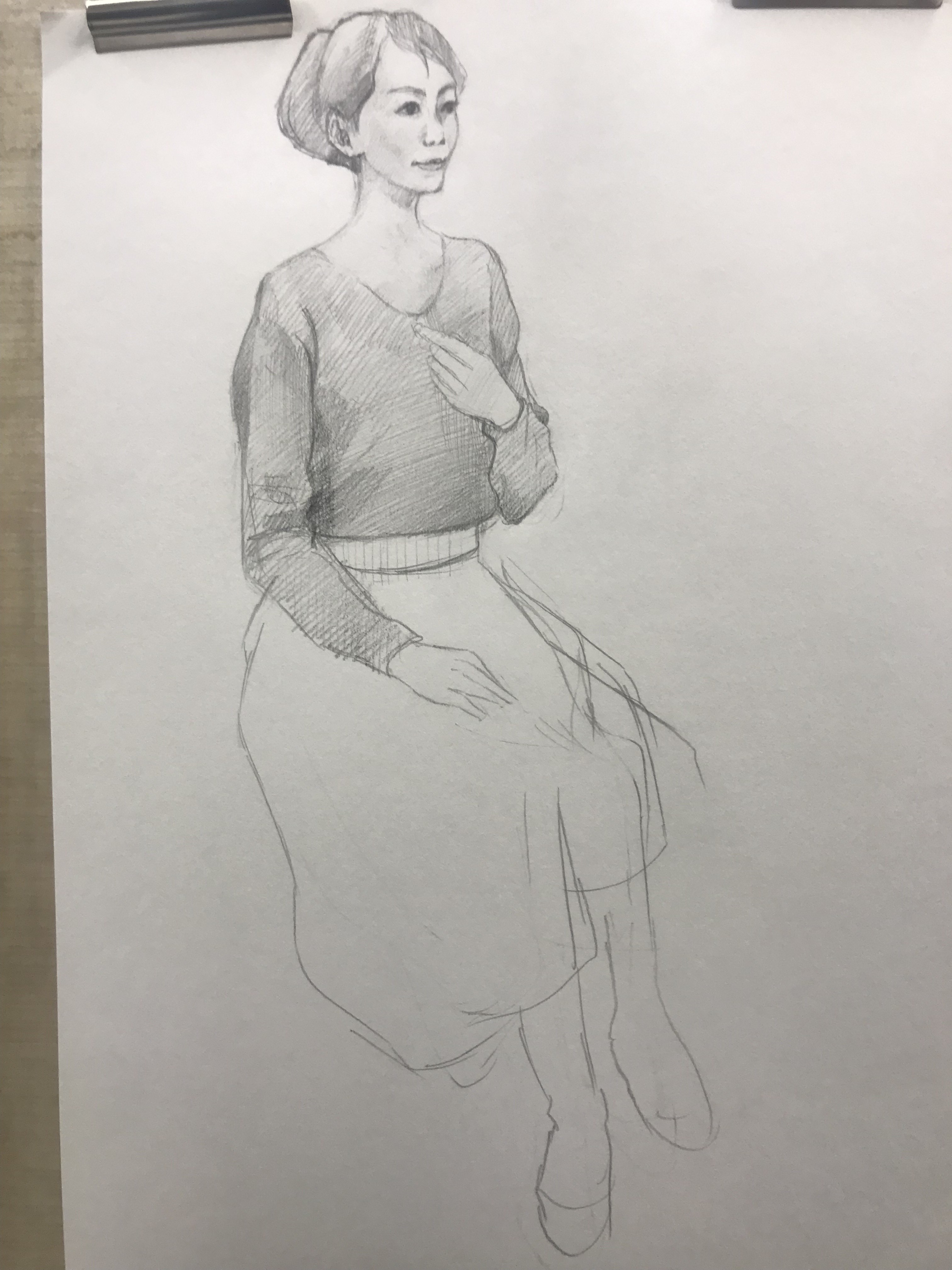 デッサン活動記録19年3月17日 日 デッサンのひととき午後の部 モデルひかり 着衣 ふくさんの晴天 クロッキー日和