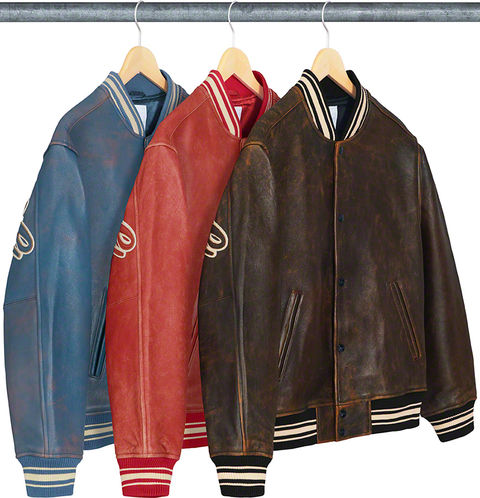 leather varsity jacket supreme