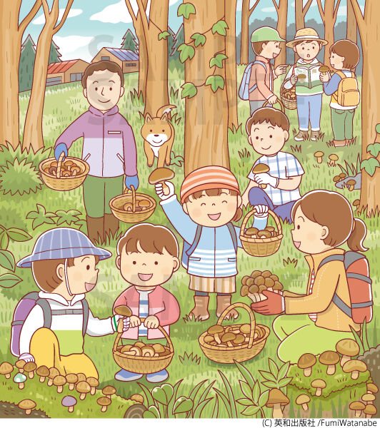 ジャンボまちがい絵さがしパル11月号きのこがりイラスト