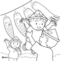 こいのぼりと高い高いされるこどものイラストぬりえ