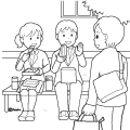 外でランチを食べている学生のイラストぬりえ