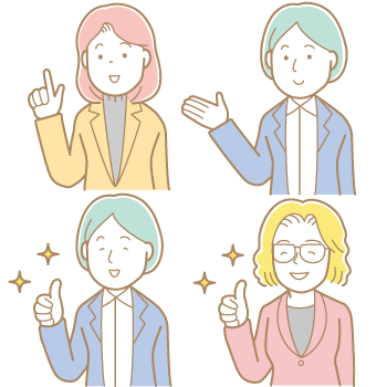 スーツ姿の説明する女性のイラスト(カラー)
