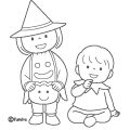 ハロウィンの仮装をする子どもたちのイラストぬりえ