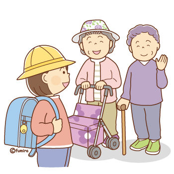 小学生とおばあちゃんたちのイラスト350