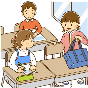 教室で自分の席につく女の子のイラスト