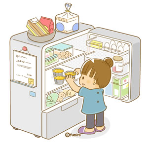 冷蔵庫をあける子どものイラスト