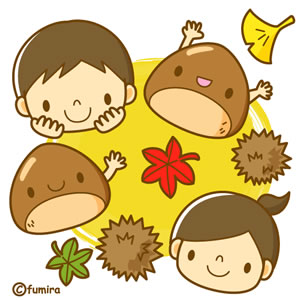 栗と紅葉のイラスト
