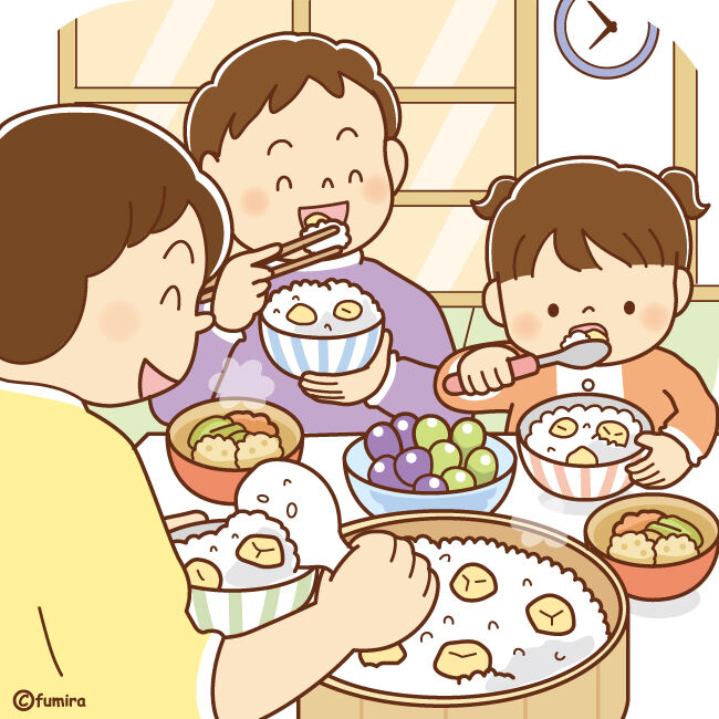 【クリップアート】栗ごはんを食べる子どもたちのイラスト : 子供と動物のイラスト屋さん(イラストレーターわたなべふみ)のブログ