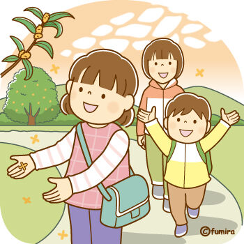 金木犀の花を見て喜ぶ子どもたちのイラスト350