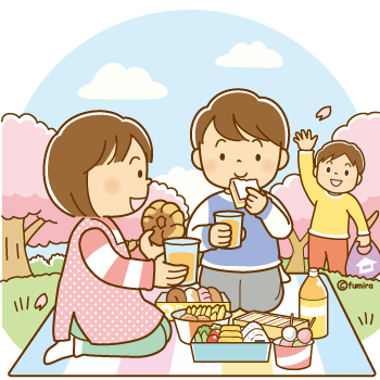 お花見をする子どもたちのイラスト350