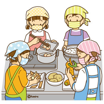 料理をする子どもたちのイラスト