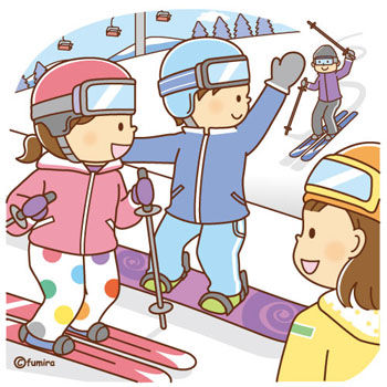 スキーを楽しむ家族のイラスト