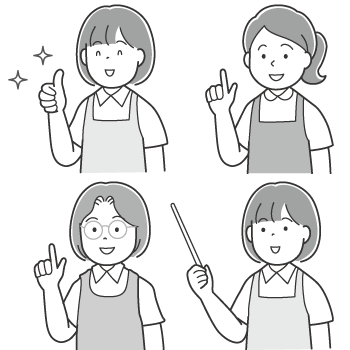 エプロンをかけた女性モノクロ