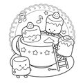 ココアのお風呂に入るマシュマロ(ぬりえ)